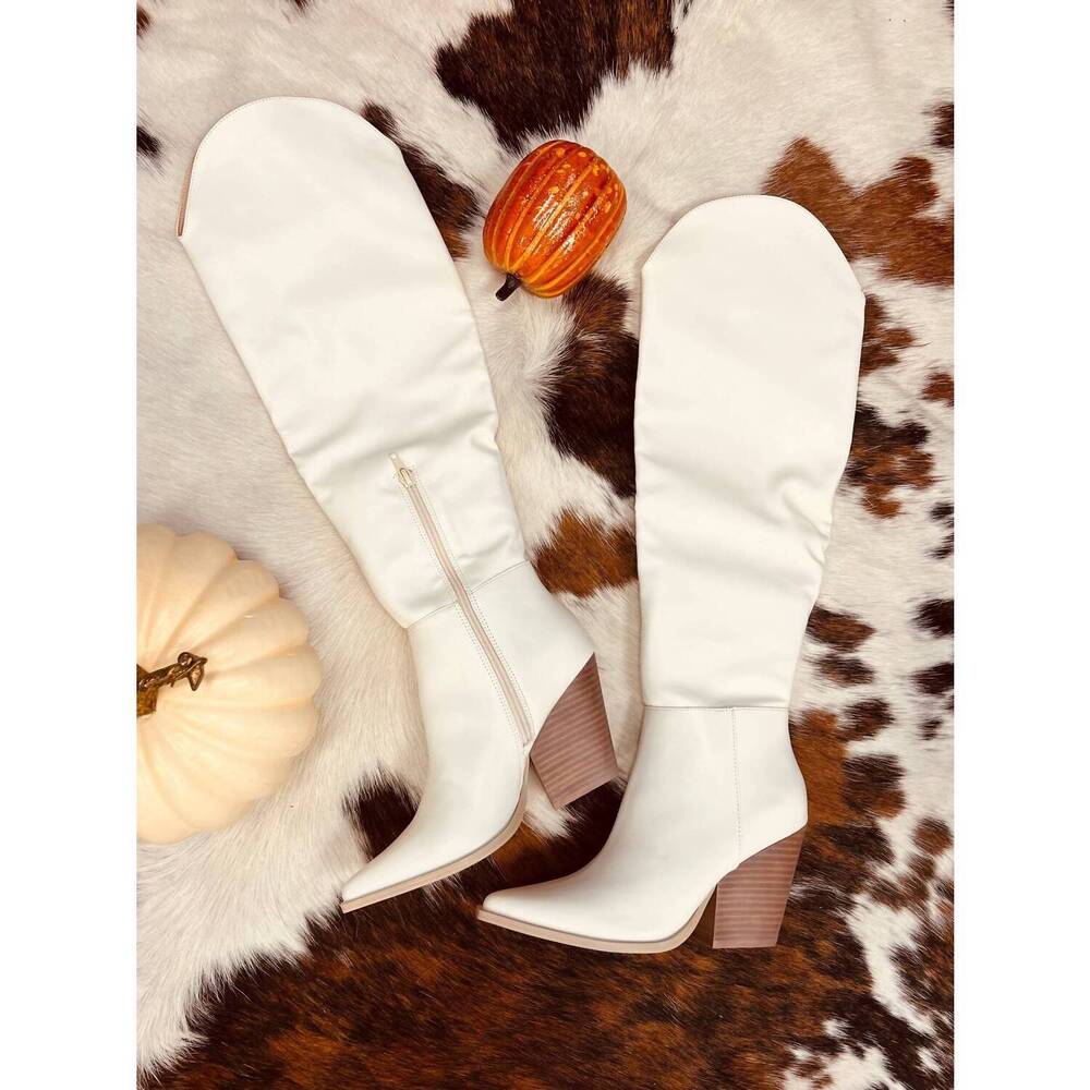 NEW LET'S SEE STYLE women's dancing queen knee high boots in white